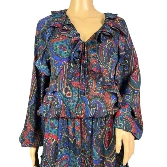 NWT Lauren Ralph Lauren Paisley Georgette Long Sleeve Dress Navy Multi Size 4 - Picture 5 of 10